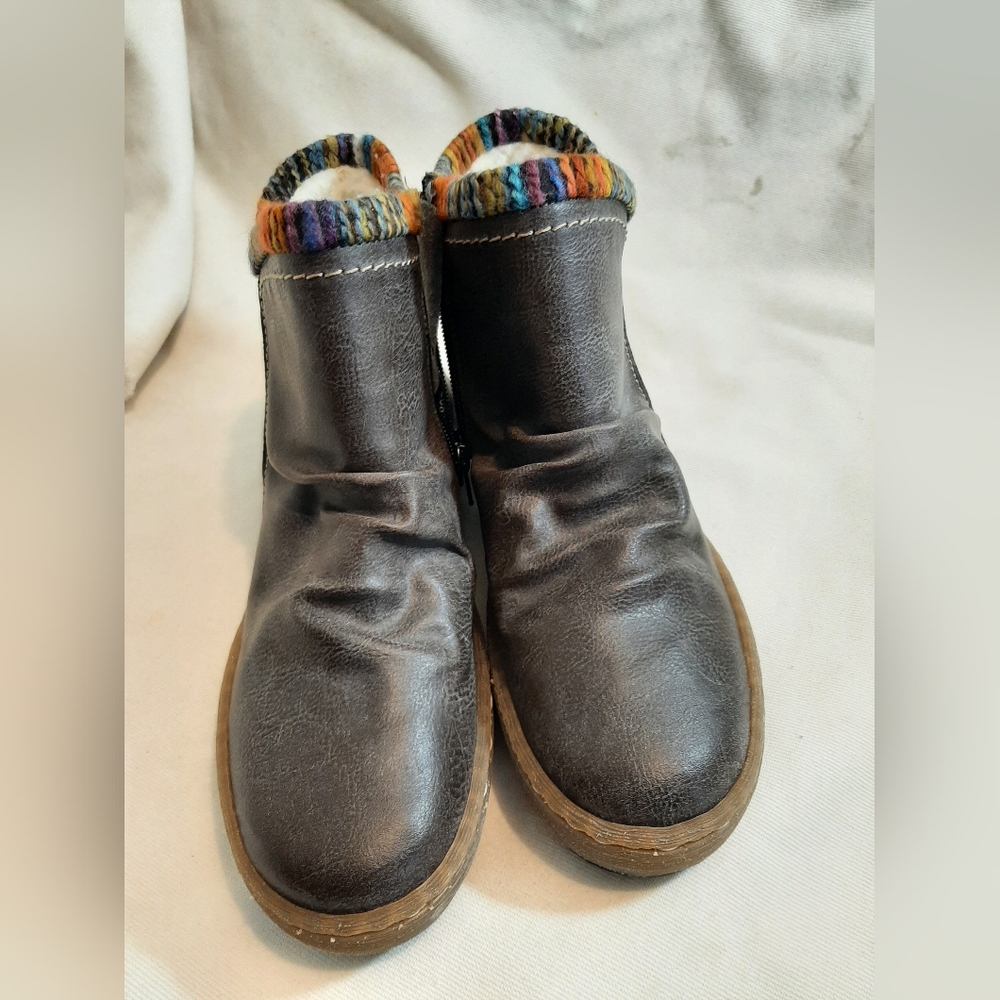 Rieker Brown Kids Ankle Boots with Multicolor Knit Cuff